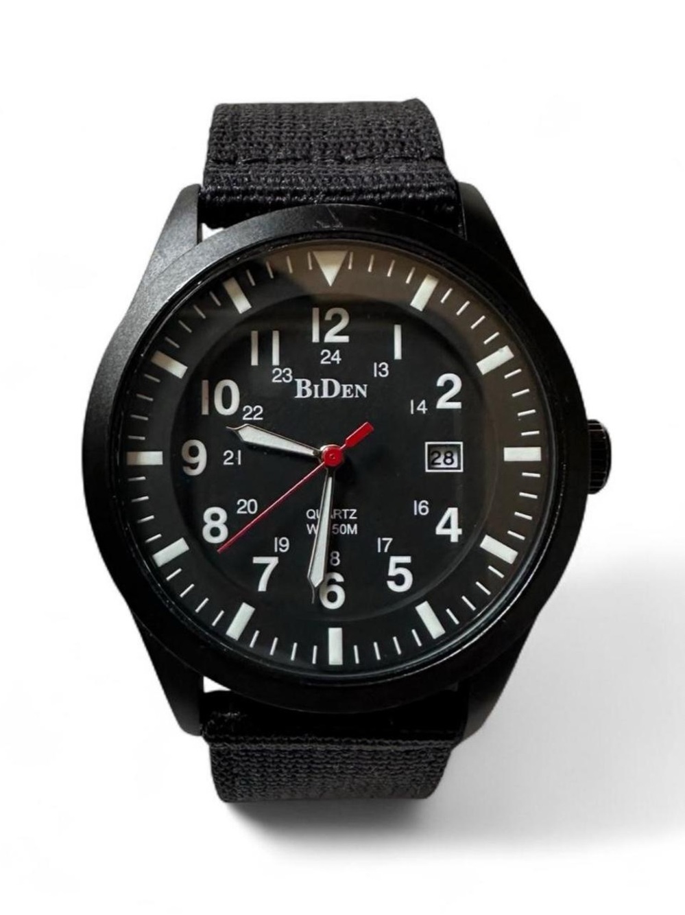 Men's Black Nylon Strap Field Watch - Black Dial